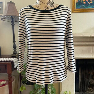 Ralph Lauren Women's Top Stripe Small 3/4 Sleeve Boat Neck Classic Preppy Casual